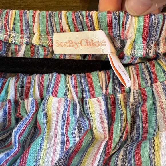 SEE BY CHLOE OFF SHOULDER TOP Bell Sleeves Striped M Cotton Boho Coastal - Picture 7 of 12